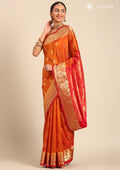 Rust Orange Paisley Butta Pattern Woven Kanjivaram Silk Saree - Taashi