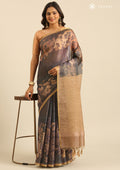 Ombre Sage Green Floral Print With Neutral Color Printed Tissue Saree - Taashi