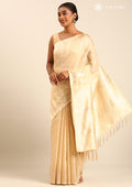 Cream Traditional Temple Pattern Tussar Saree - Taashi