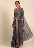 Grey A/O Floral Printed Tussar Saree - Taashi