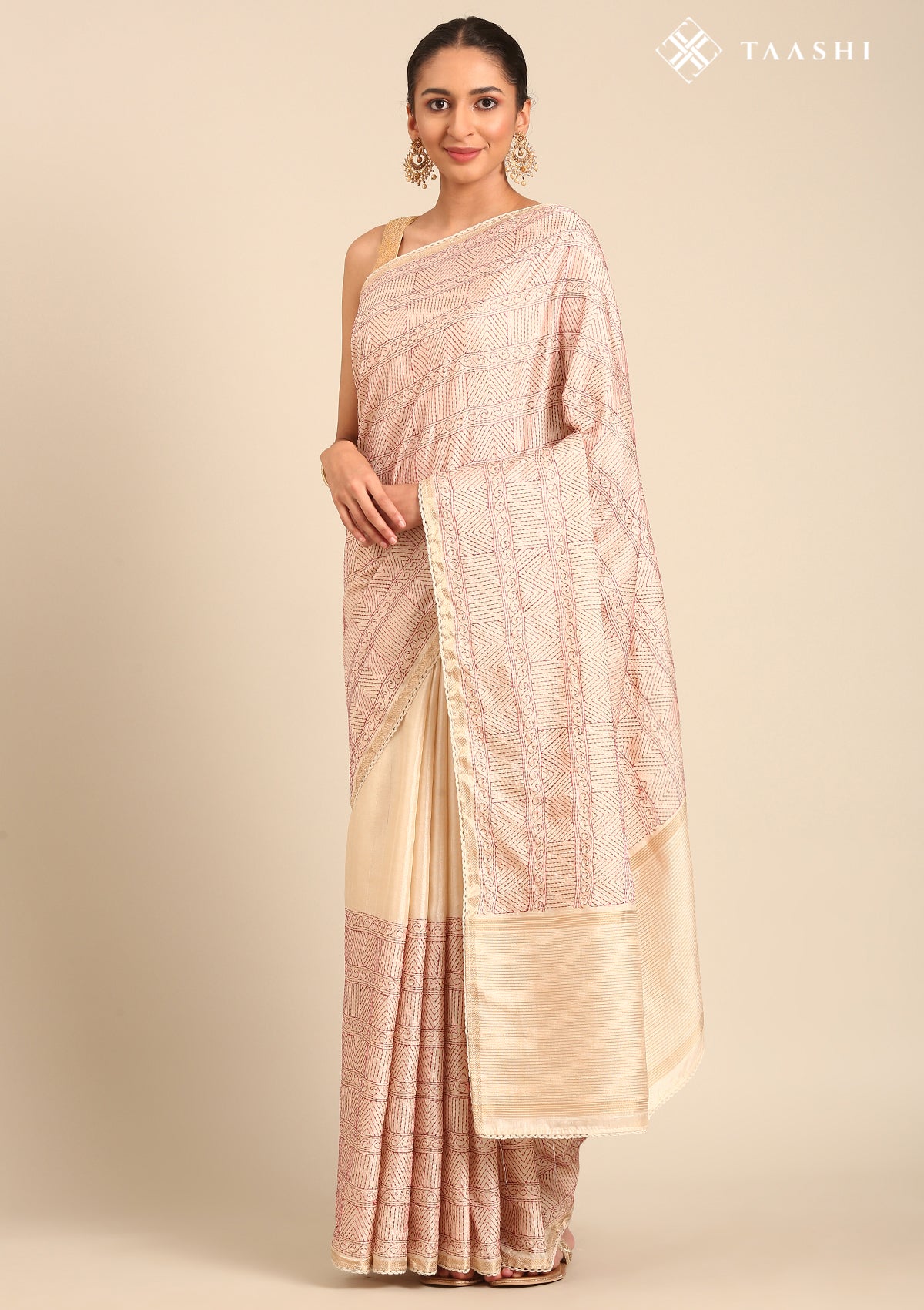 Cream Fancy Embroidery Tussar Saree - Taashi