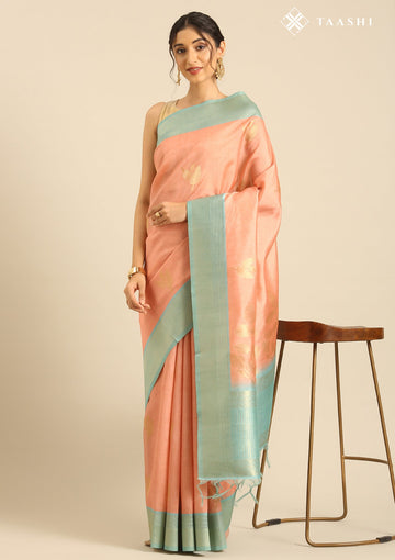 Peach Tussar Contemporary Woven Saree