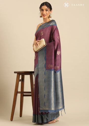Plum Tussar Contemporary Woven Saree