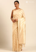 Pastel Beige Traditional Woven Tussar Saree - Taashi