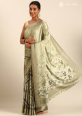 Sage Green Zigzag Leheriya Printed Satin Saree - Taashi