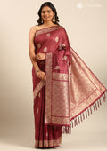 Maroon Floral Butta Pattern Tussar Saree - Taashi