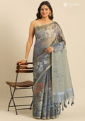 Brown Floral Print With Neutral Color Printed Tissue Saree - Taashi