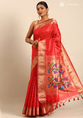 Red Paithani Pattern Tussar Saree - Taashi
