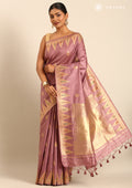 Mauve Traditional Zari Woven Tussar Saree - Taashi