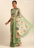 Dusty Green Floral Printed Georgette Saree - Taashi