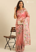 Pastel Pink Floral EmbroideRed Tissue Saree - Taashi