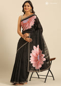 Black Floral EmbroideRed Tissue Saree - Taashi