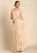 Cream A/O Floral Embroidered Tussar Saree - Taashi