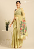 Pastel Green Woven Butta Linen Saree - Taashi
