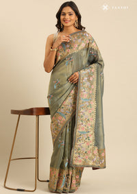 Dusty Blue Tissue Contemporary Embroidered Saree