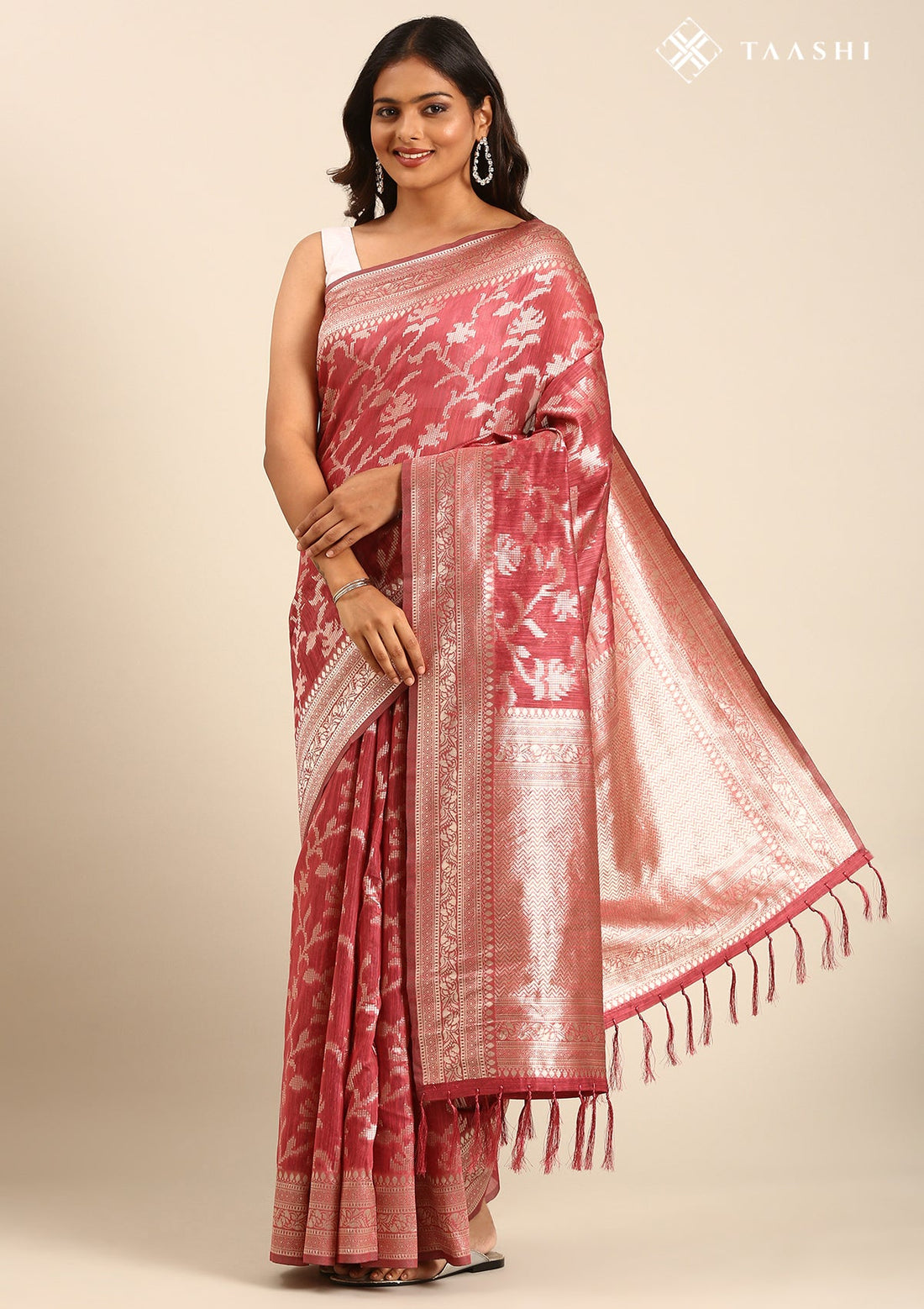 Dusty Pink Tussar Contemporary Woven Saree