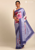 Purple Floral Digital Print Satin Saree - Taashi