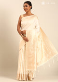 Cream Traditional Pattern Woven Tussar Saree - Taashi