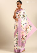 White A/O Floral Printed Satin Saree - Taashi