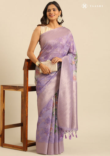 Lilac Organza Contemporary Printed Saree