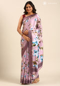 Mauve Floral Digital Printed Satin Saree - Taashi