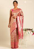 Maroon Color Tissue Brocade Weaving Silk Saree - Taashi