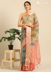 Dusty Blue Organza Pichwai Printed Saree