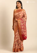 Beige And Maroon Floral Woven Tussar Saree - Taashi
