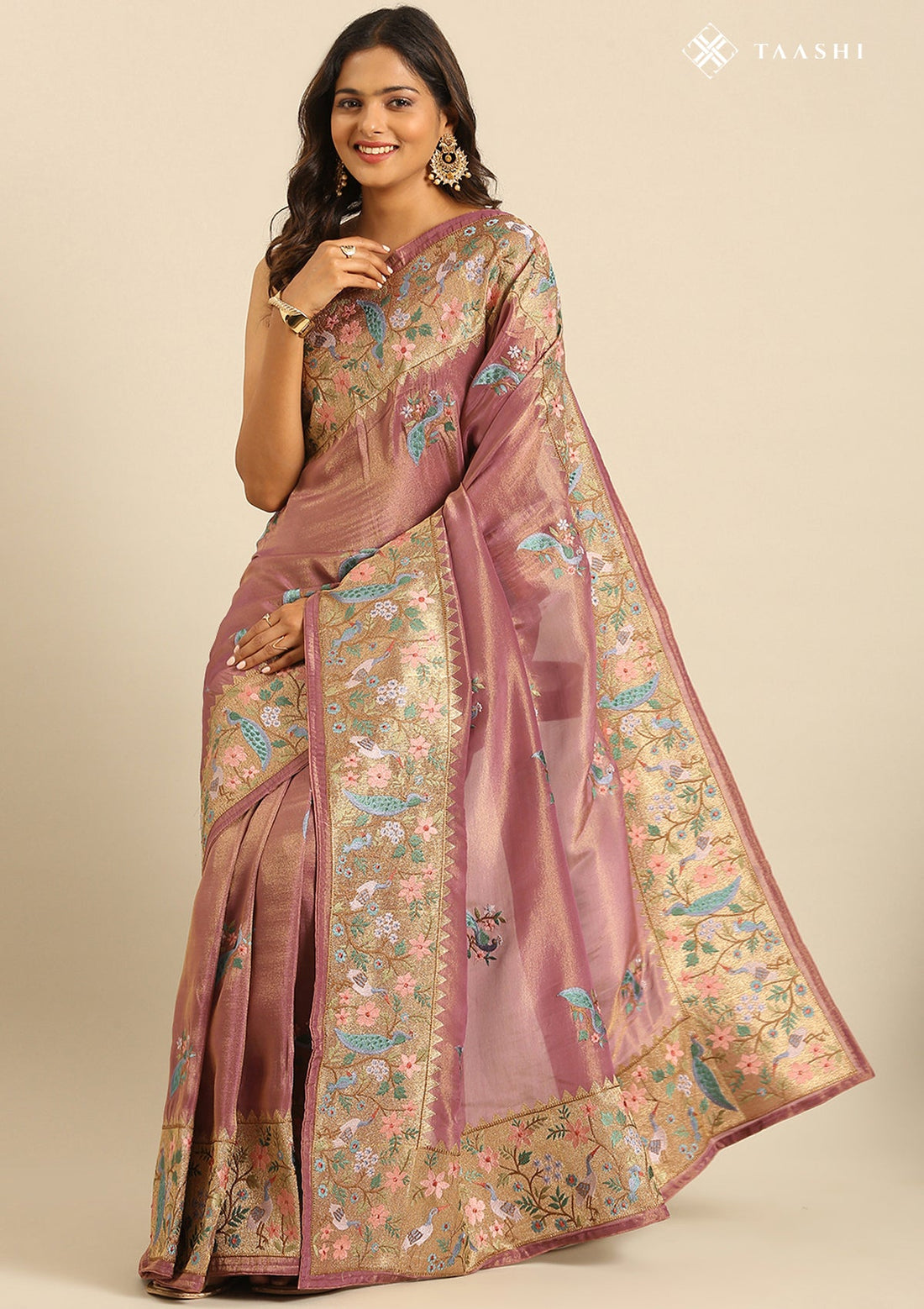 Dusty Mauve Tissue Contemporary Embroidered Saree