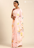 Pastel Pink A/O Floral Printed Satin Saree - Taashi