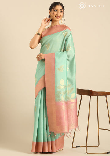 Mint Green Tussar Contemporary Woven Saree
