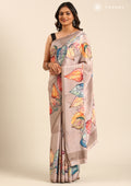 Dusty Brown Leaf Digital Printed Crepe Saree - Taashi