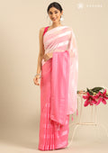 Pink Ombre Metallic Zari Striped Chiffon Saree - Taashi