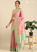Dusty Pink Leaf Woven Tussar Saree - Taashi