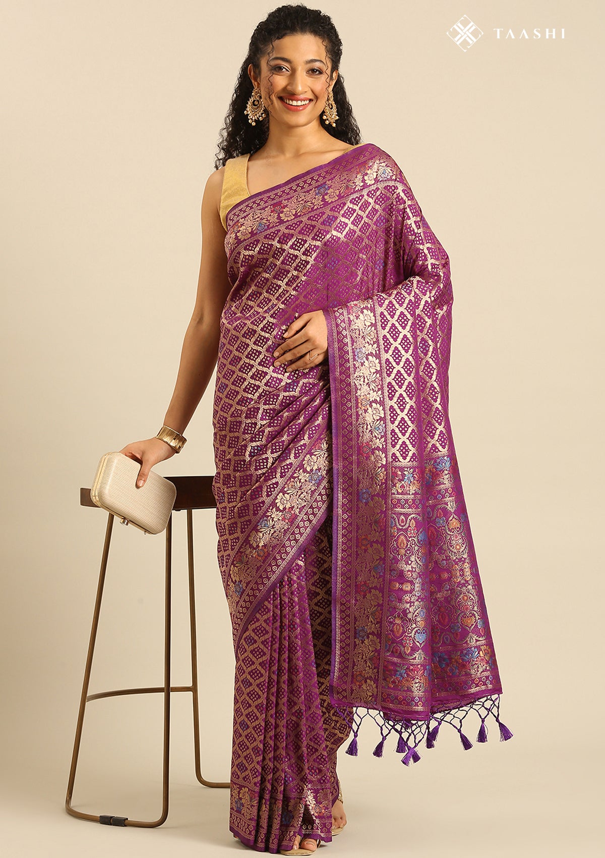 Purple Semi Banarasi Silk Saree