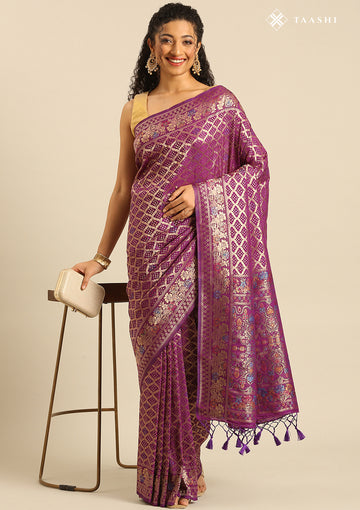 Purple Semi Banarasi Silk Saree