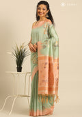 Pista Green Floral Woven Tussar Saree - Taashi