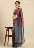 Dusty Purple Floral Woven Tussar Saree - Taashi
