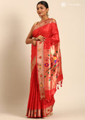 Red Paithani Pattern Tussar Saree - Taashi