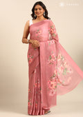 Dusty Pink Floral Digital Printed Georgette Saree - Taashi