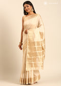 Cream Traditional Zari Butta Woven Tussar Saree - Taashi