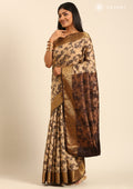 Beige And Brown Floral Woven Tussar Saree - Taashi