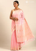 Pastel Pink Traditional Temple Pattern Tussar Saree - Taashi
