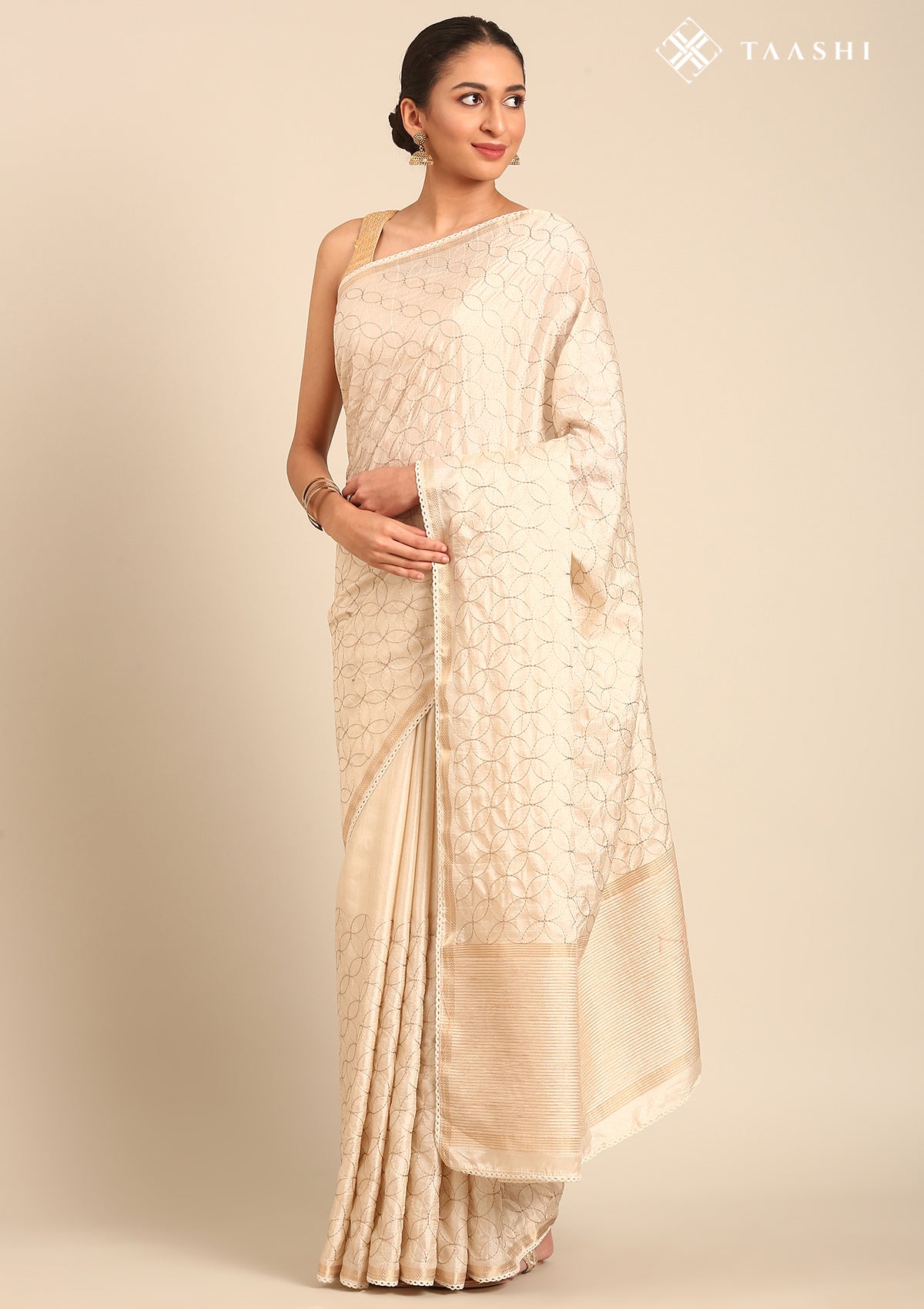 Cream Fancy Embroidery Tussar Saree - Taashi