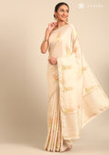 Cream Fancy Embroidery Tussar Saree - Taashi