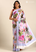 Violet Watercolor Floral Digital Printed Satin Saree - Taashi