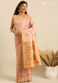 Pastel Pink Floral Woven Tussar Saree - Taashi