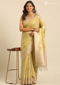 Pastel Green Leaf Woven Tussar Saree - Taashi