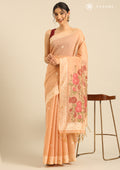 Pastel Peach Woven Butta Linen Saree - Taashi