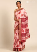 Red Hibiscus Printed Tussar Saree - Taashi